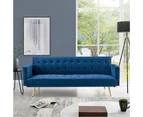 Foret 3 Seater Sofa Bed Lounge Recliner Couch Futon Chair Velvet Fabric Blue Wws