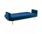 Foret 3 Seater Sofa Bed Lounge Recliner Couch Futon Chair Velvet Fabric Blue Wws