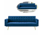 Foret 3 Seater Sofa Bed Lounge Recliner Couch Futon Chair Velvet Fabric Blue Wws