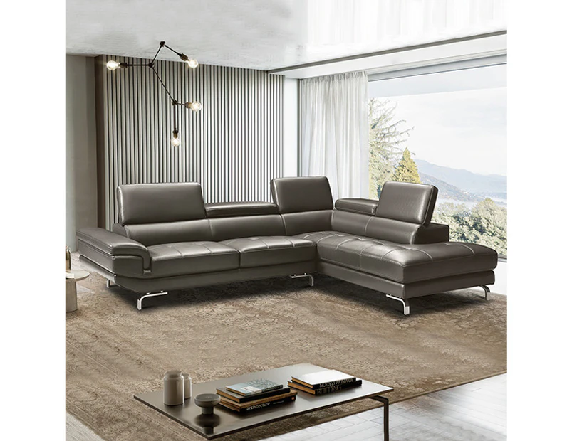 5 Seater Lounge Set Grey Colour Leatherette Corner Sofa for Living Room Couch with Chaise