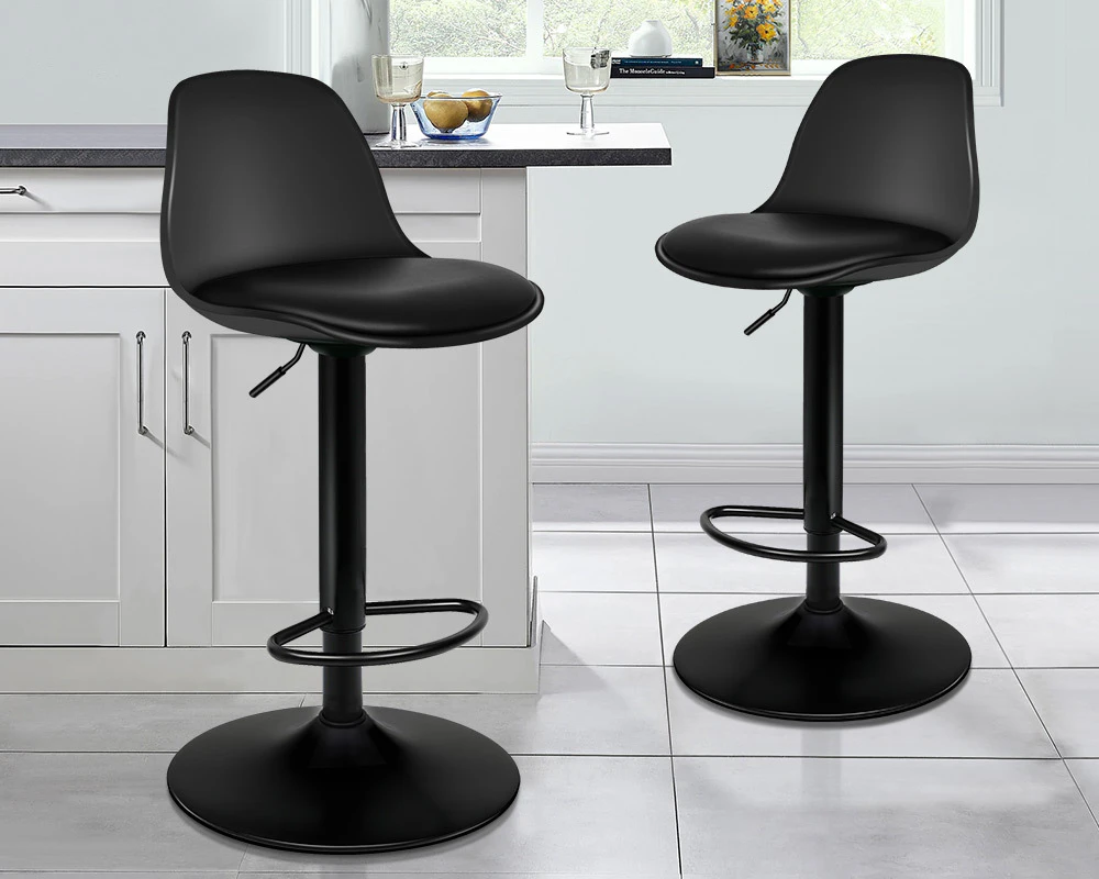 ALFORDSON 2x Bar Stools Kitchen Swivel Chair Leather Gas Lift Philip BLACK