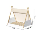 Oikiture Kids Bed Frame Wooden Timber Single Canvas Teepee Bed Frame Platform - Cream