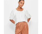 V-Neck Puff Sleeve Blouse - Preview - White