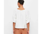 V-Neck Puff Sleeve Blouse - Preview - White