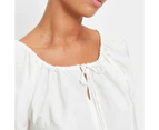 V-Neck Puff Sleeve Blouse - Preview - White