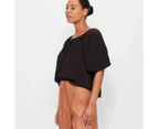 V-Neck Puff Sleeve Blouse - Preview - Black