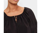 V-Neck Puff Sleeve Blouse - Preview - Black