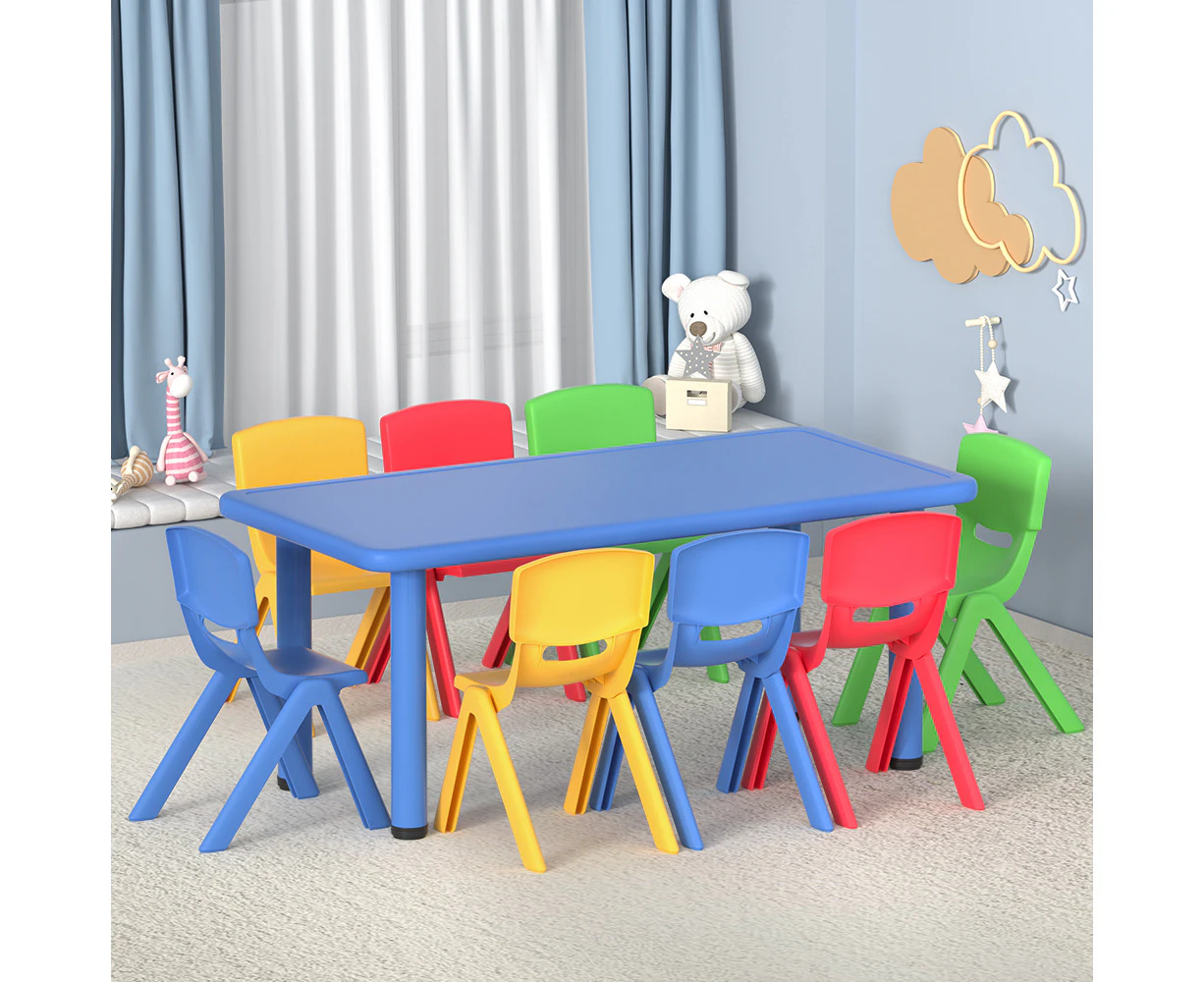 Keezi 9PCS Kids Table and Chairs Set Children Study Desk Furniture Plastic 8 Chairs