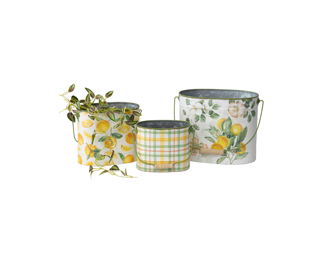 Willow & Silk Summer Lemons Pot Planter Buckets - Set of 3