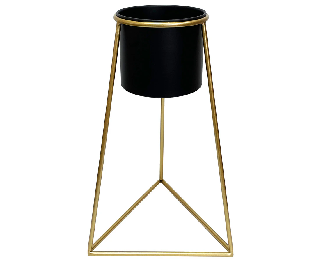 Black Metal Planter on Gold Pyramid Stand 45cm