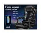 ALFORDSON Massage Office Chair Heated Seat Executive Gaming Racer PU Leather Black