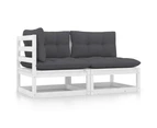 vidaXL Solid Pinewood Garden Lounge Set 2 Piece with Cushions White