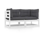 vidaXL Garden 2-Seater Sofa with Cushions White Solid Pinewood