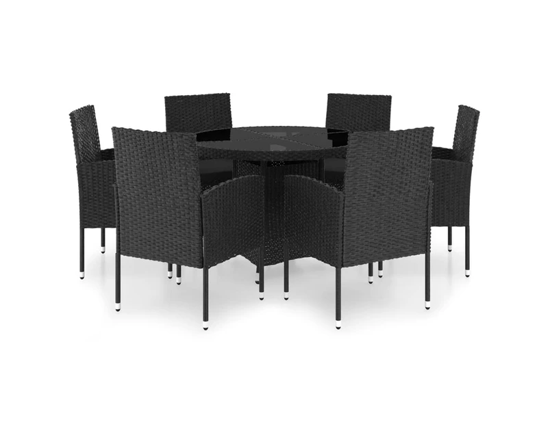 7 Piece Garden Dining Set Poly Rattan Black