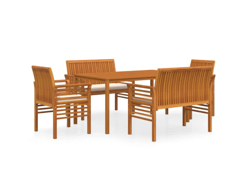 5 Piece Outdoor Dining Set with Cushions Solid Wood Acacia