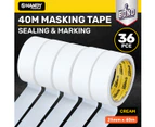 Handy Hardware 36PCE 40m Masking Tape Cream Instant Multipurpose Adhesion - Cream