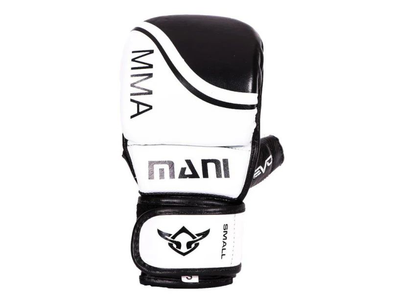 MANI SPORTS Black & White Padded Leather Grappling Mma Gloves