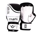 MANI SPORTS Black & White Padded Leather Grappling Mma Gloves