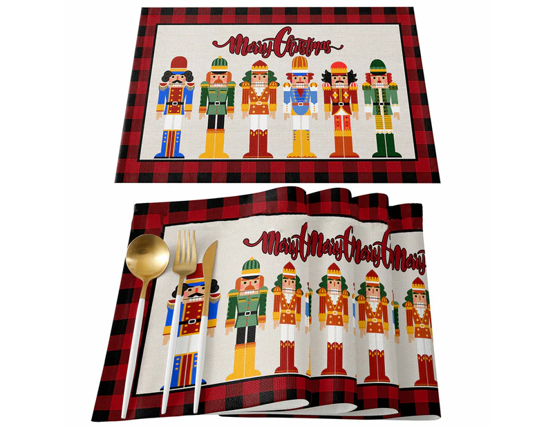 4Pcs Nutcrackers Soldier Merry Christmas Placemats Holiday Table Mats Style 3