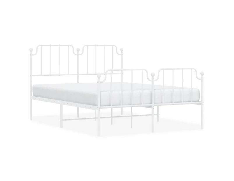 vidaXL Metal Bed Frame with Headboard and Footboard White 135x190 cm