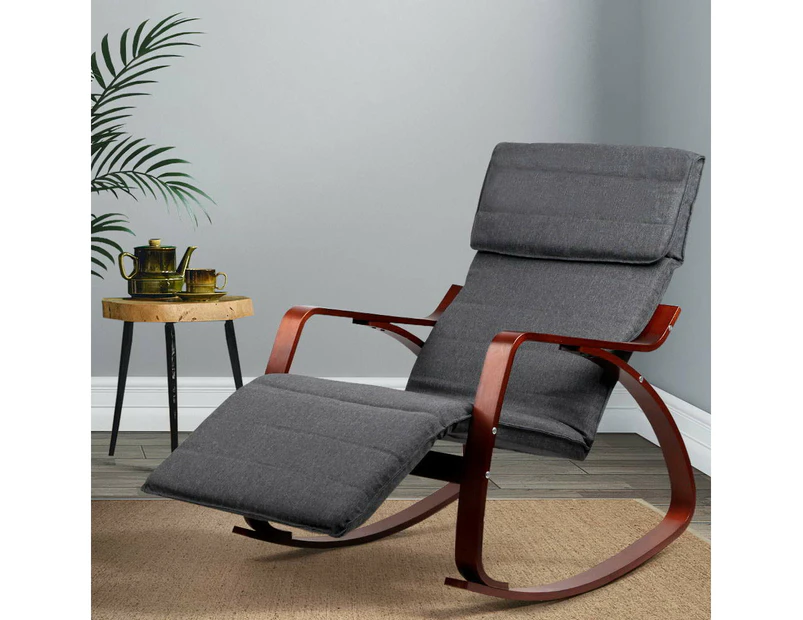 Artiss Rocking Armchair Bentwood Frame With Footrest Charcoal Afton