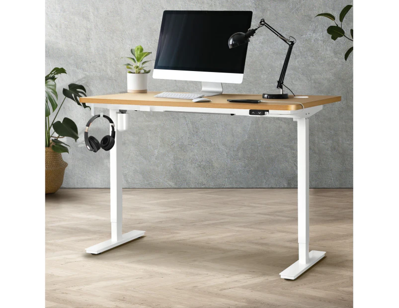 Oikiture 120CM Electric Standing Desk Single Motor Height Adjustable Sit Stand Table Top OAK