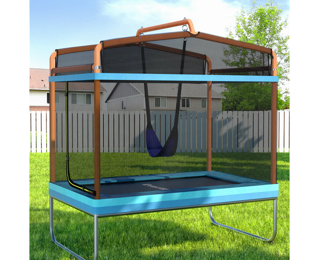 Everfit 6FT Trampoline for Kids w/ Enclosure Safety Net Swing Rectangle Orange