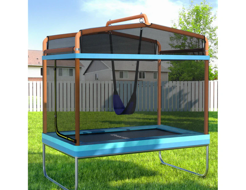 Everfit 6FT Trampoline for Kids w/ Enclosure Safety Net Swing Rectangle Orange