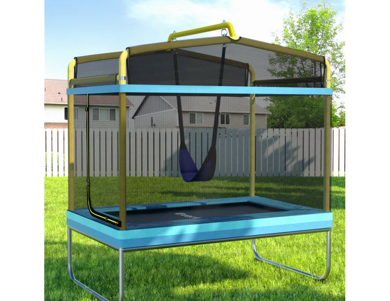 Everfit 6FT Trampoline for Kids w/ Enclosure Safety Net Swing Rectangle Yellow