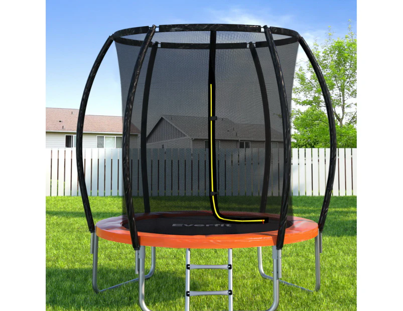 Everfit 6FT Trampoline for Kids w/ Ladder Enclosure Safety Net Rebounder Orange