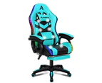ALFORDSON Gaming Office Chair 12 RGB LED Massage Computer Footrest [Model: LED Marc - Cyan & Black]