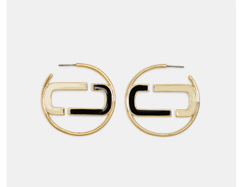 Marc Jacobs Large Enamel Hoop Earrings - Black Multi/Gold