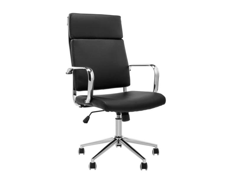 Clinton Office Chair Mobile Task Chair High Back with arms Black PU leather