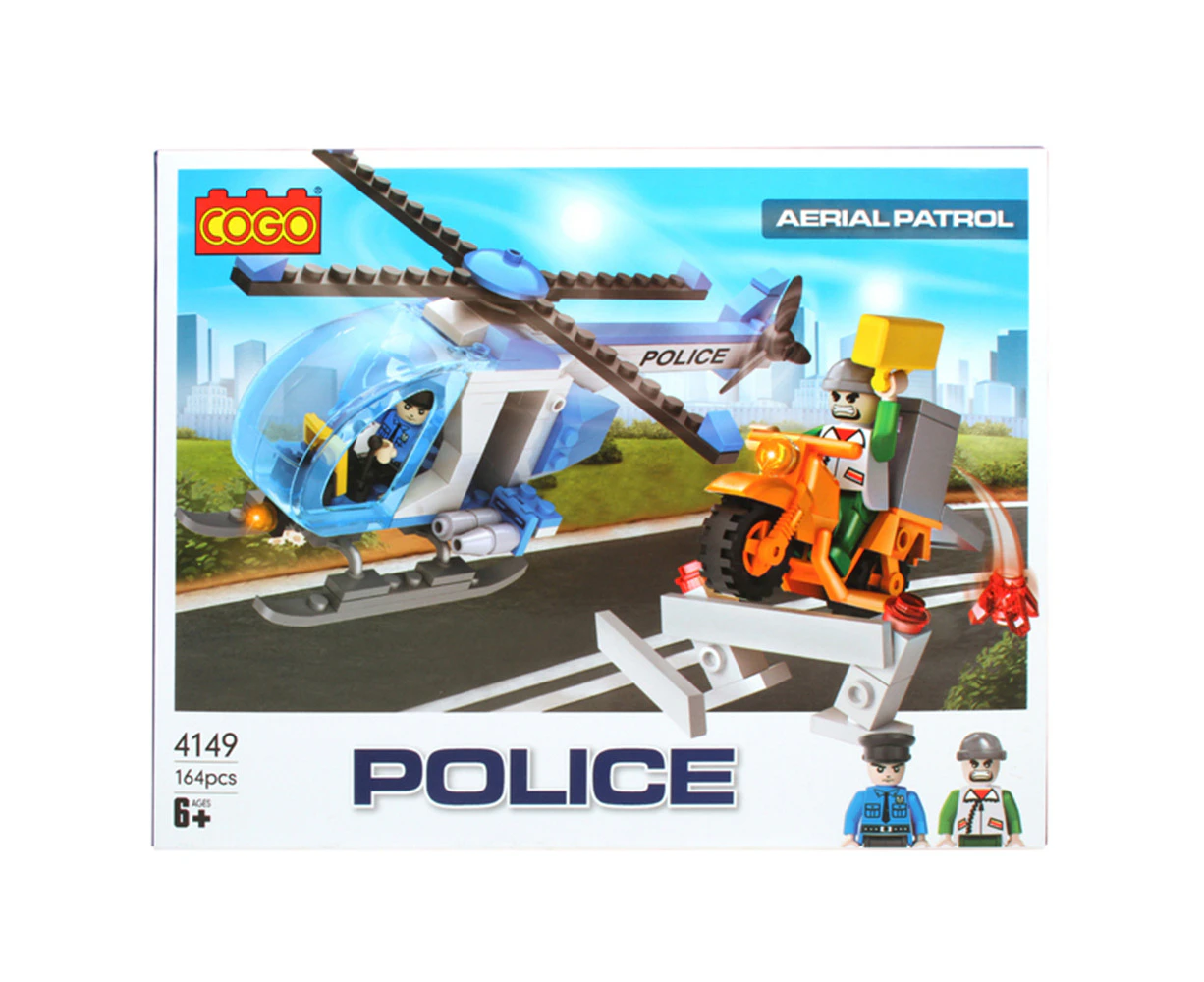 164pc Toylife 26cm Police Helicopter & Robber Build Blocks Play Toy Set Kids 6y+