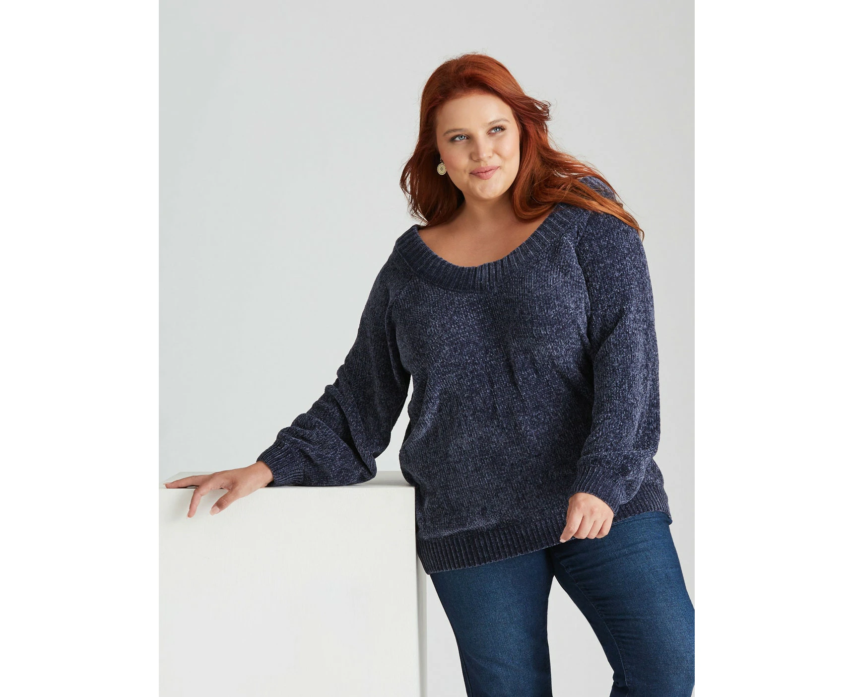 BeMe - Plus Size - Womens Jumper -  Long Sleeve Double V Chellie Jumper - Indigo