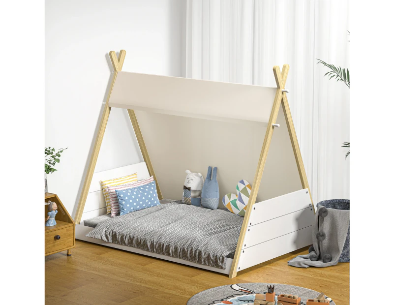 Oikiture Kids Bed Frame Wooden Timber Single Teepee Bed Platform Base