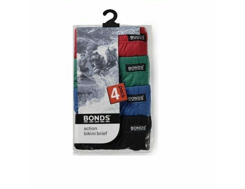 Bonds Mens 4 Pairs Action Bikini Brief Underwear Briefs Black Blue Red Green Size Cotton - Black, Green, Red & Blue