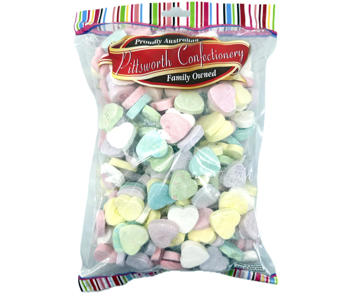 Pittsworth Confectionery Conversation Hearts Sweets Lollies Assorted Flavours 2kg Bulk Pack