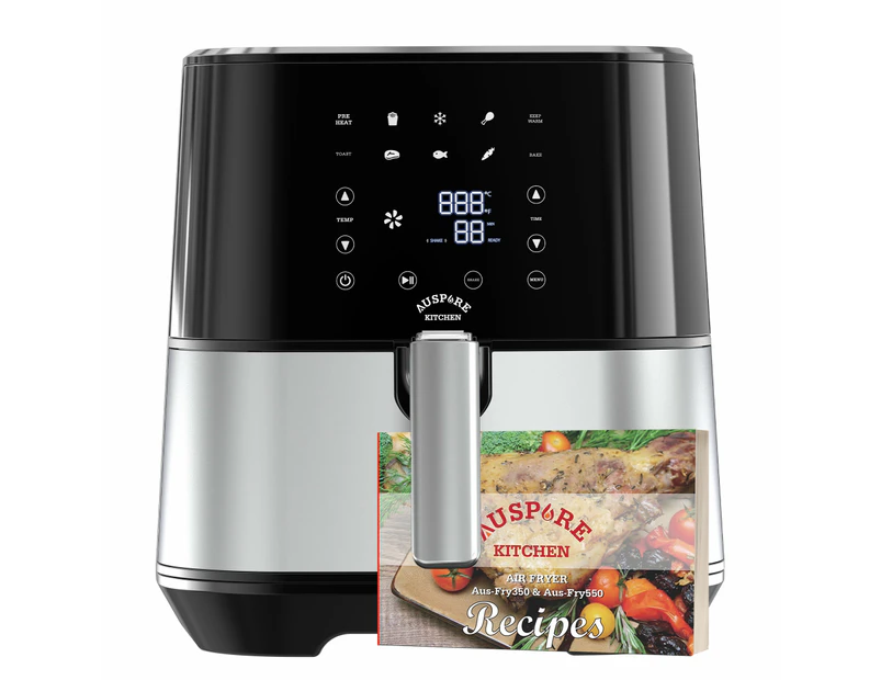 Auspure Air Fryer 3.5L Premium Digital, with 100 recipes Cookbook 10 Cooking Functions, Stainless Steel, Bake, Timer, Shake Reminder Black