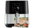 Auspure Air Fryer 5.5L Premium Digital, 10 Cooking Functions, with 100 Recipes Cookbook, Stainless Steel, Shake Reminder, Black