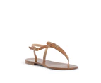 Tropical Print Leather Sandals - Tan