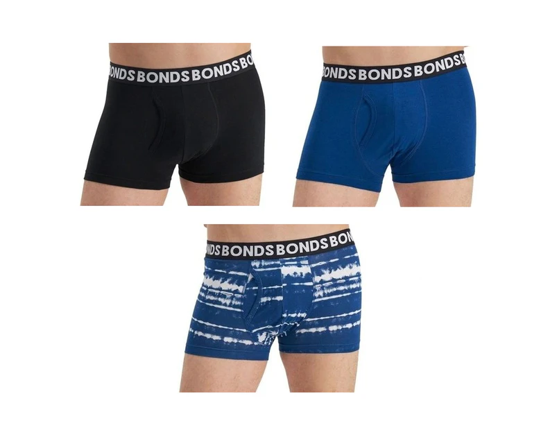 3 x Mens Bonds Everyday Trunks Underwear Blue / Black Cotton - Multi