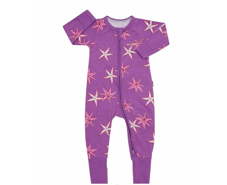 Unisex Kids Bonds Baby 2-Way Zip Wondersuit Coverall Starfish Purple Cotton/Elastane