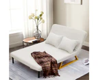 Furb Sofa Bed Lounge Chair Sherpa Fabric Folding Adjustable Recliner Steel Leg Double Seat Beige