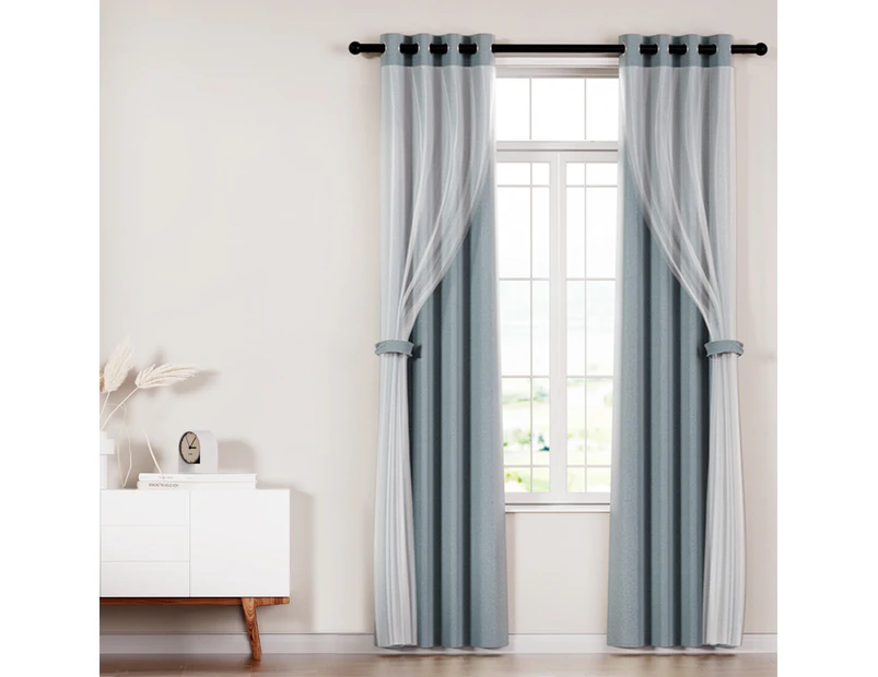 Artiss 2X 132x274cm Blockout Sheer Curtains Light Grey