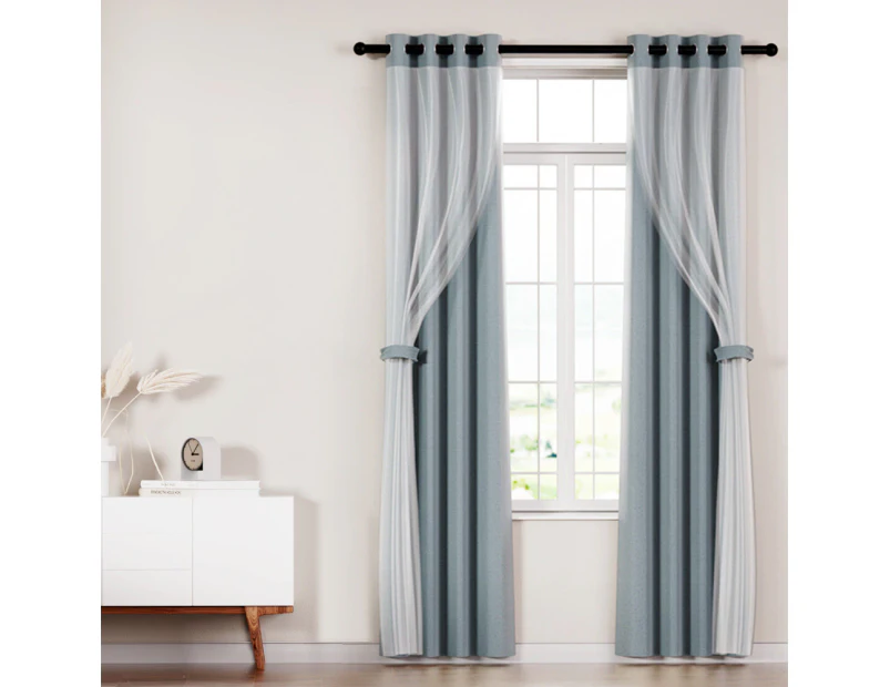 Artiss 2X 132x304cm Blockout Sheer Curtains Light Grey