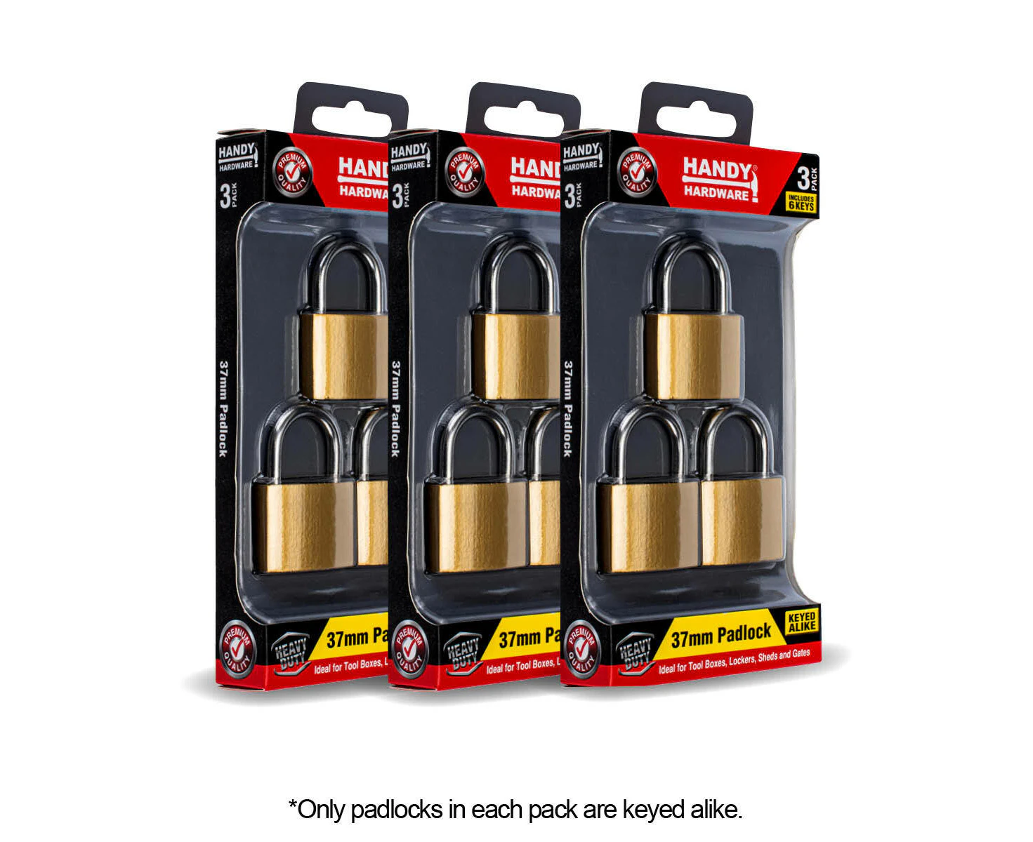 Handy Hardware 36PCE 37mm Padlocks Keyed Alike Strong Secure Multipurpose