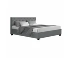 Vila Bed Frame Fabric Gas Lift Storage - Grey Queen