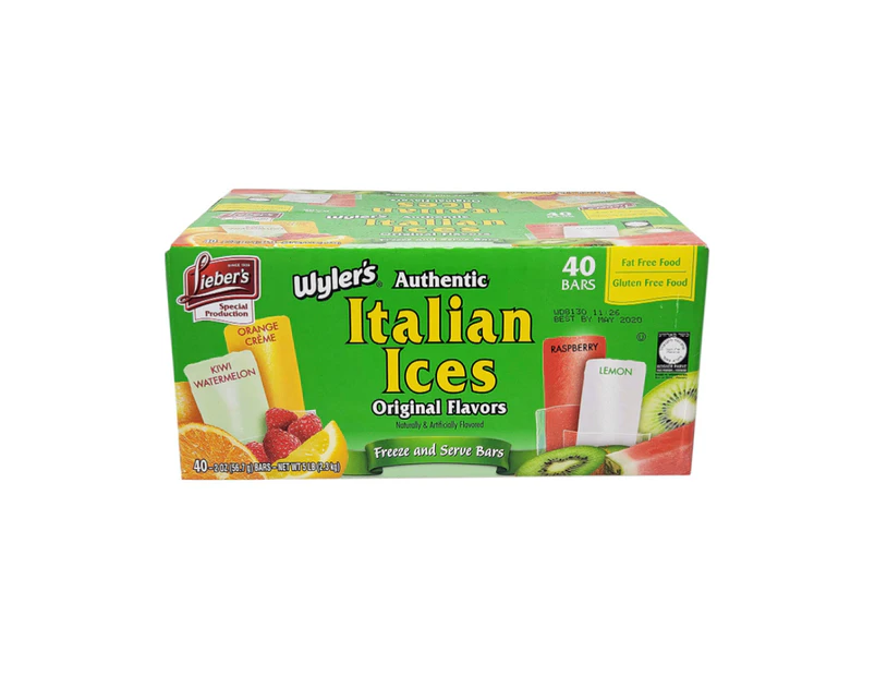 Wyler's Authentic Italian Ices Original Flavours Kiwi Watermelon & Orange Cream Mix 40 Bars 2.3kg