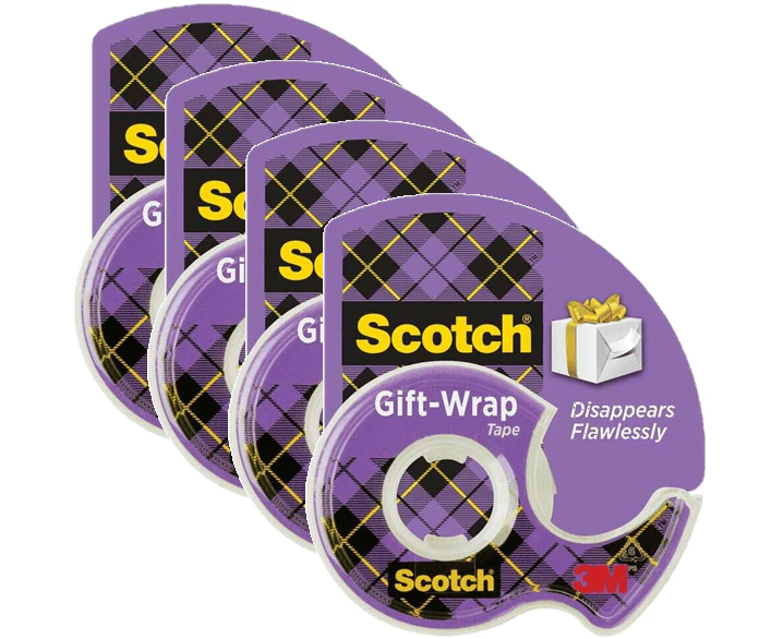 4 Pack 3M Scotch Gift Wrapping Tape Invisible Dispenser 19mmx16.5m Wrap